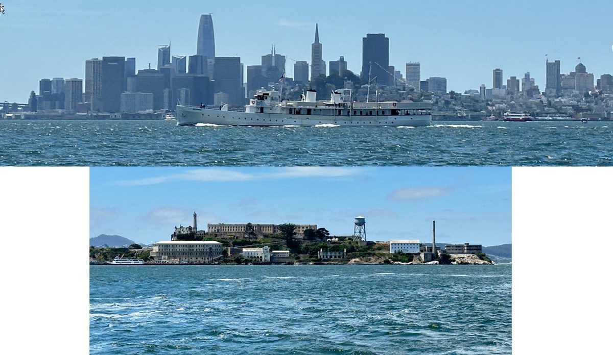 The San Francisco skyline and Alcatraz seen from the Bay